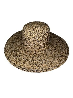Liz Claiborne Woven Straw Wide Brim Sun Hat Natural Brown Summer Beach Vacation